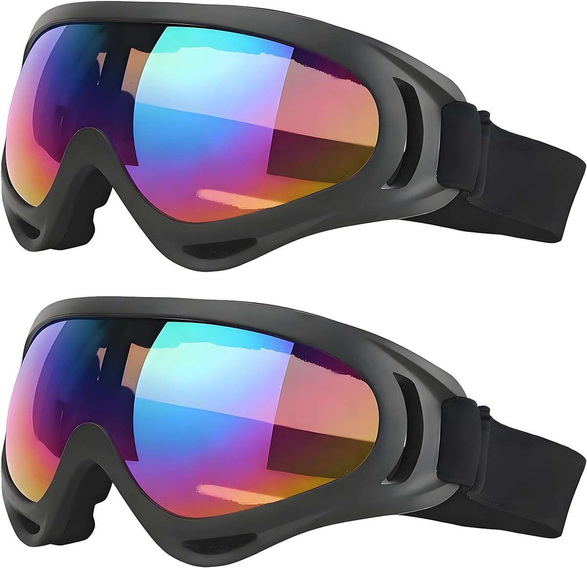 2 stuks skibril, anti-condens, snowboardbril, bril met schuimvulling, uniseks snowboardbril, helmcompatibel, anti-condens, uv-veiligheidsbril, voor skiën, motorfiets, fiets, skaten