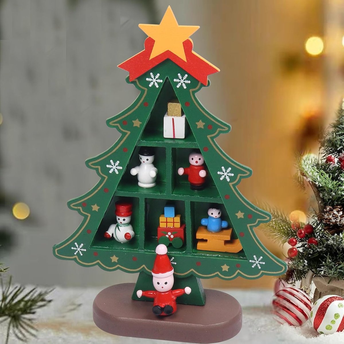 bureau ornament, mini houten tafelblad kerstboom, mini-kerstboom hout, kerstspeelgoed set voor thuis eettafel kantoor bureau schoorsteenmantel tafeldecoratie