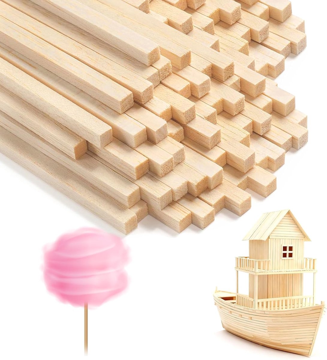 Houten Suikerspin Stokjes, Vierkant 40x0.4cm, Natuurlijke Houten Staafjes voor Suikerspinmachine, Knutselen, Modelbouw en DIY Projecten (100 40x0.4cm)