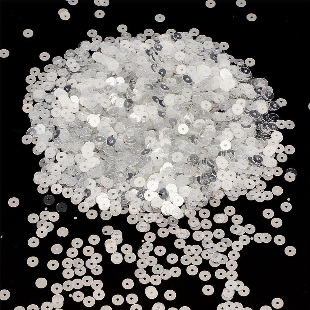 Pailletten, witte kunststof, pvc, iriserende applicatie, grote glitters, knutselen