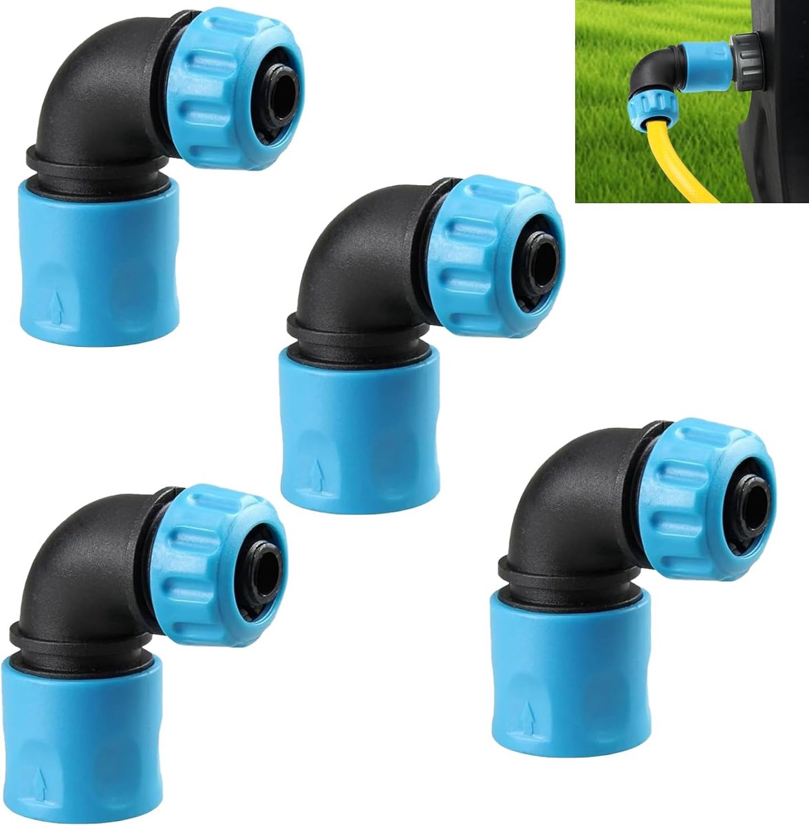 90 Graden voor Tuinslang - Set van 4 Hoekadapters 1/2 inch (12-13 mm) in ABS, voor Kraan, Tuinirrigatie en Autowassen
