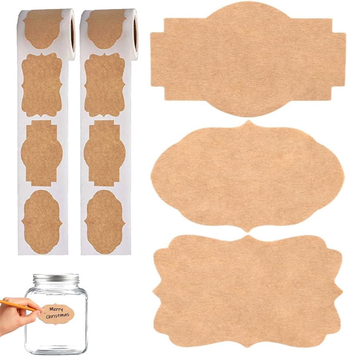600 stuks zelfklevende etiketten voor inmaakpotten, vintage etiketten van kraftpapier, zelfklevend en waterdicht, ideaal voor geschenken, potten, jam en doe-het-zelf decoraties