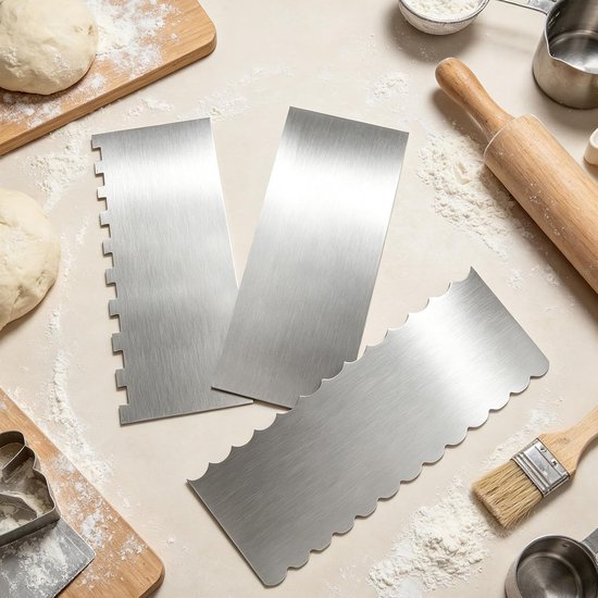 taartschraper, roestvrij staal, taartschraper, taartschraper, taartschraper, taartaccessoires voor het gladmaken van botercrème voor taarten, mousse, botercrème, taartdecoratie, 3 stuks — afbeelding 4
