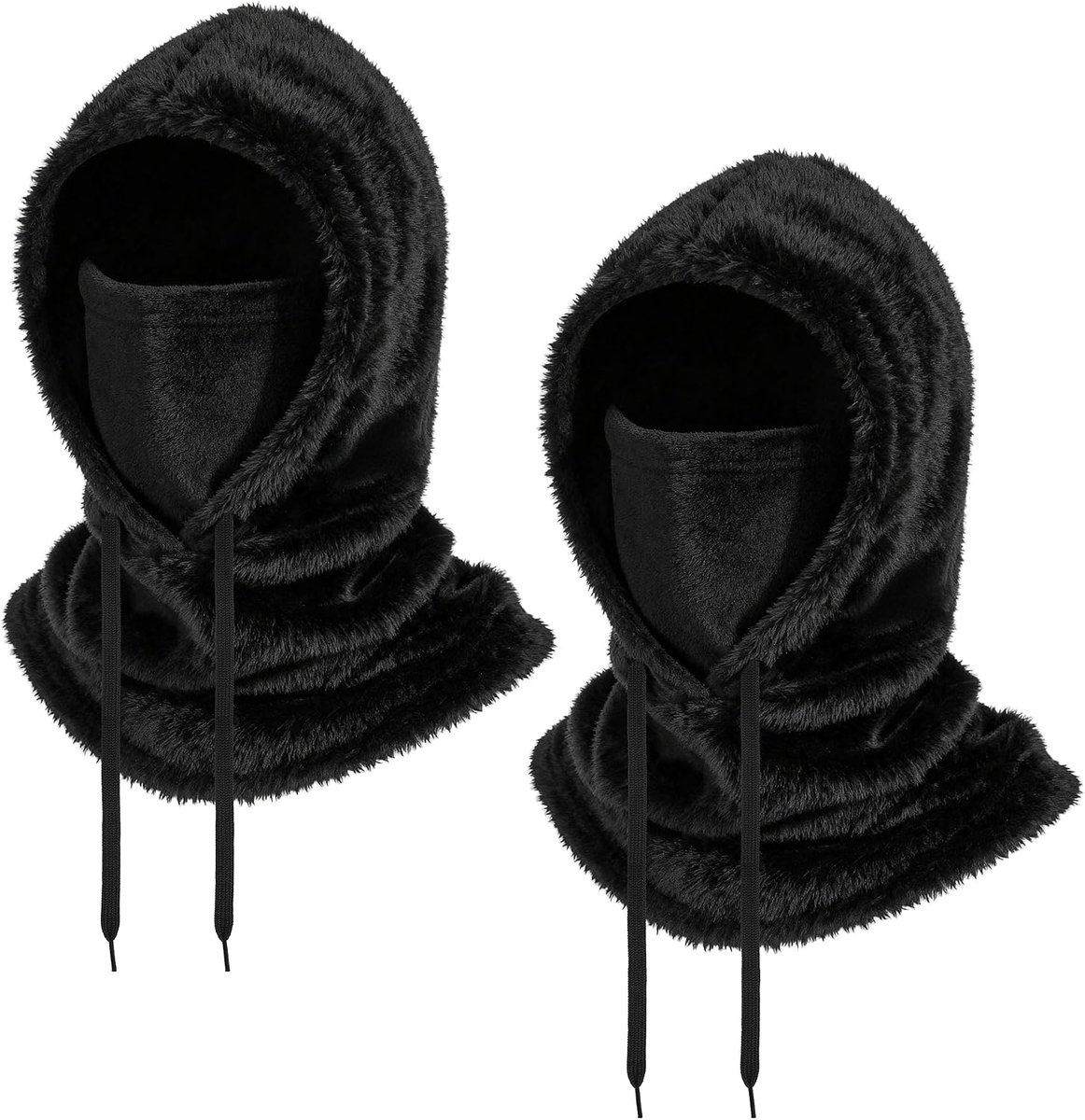 2 stuks pluche bivakmuts, winter thermo skimasker, fleece windbestendige gezichtsmasker muts sjaal bivakmuts voor heren dames, zwart