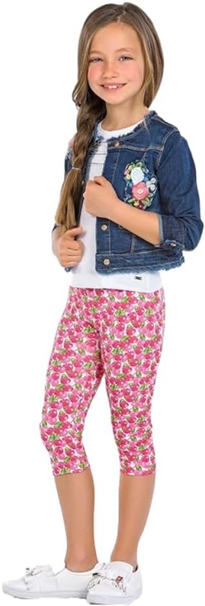 Leggings voor meisjes met kersenprint, korte broek, elastisch, comfortabel en kleurrijk, ideaal voor vrije tijd, zomer en school, model 3702