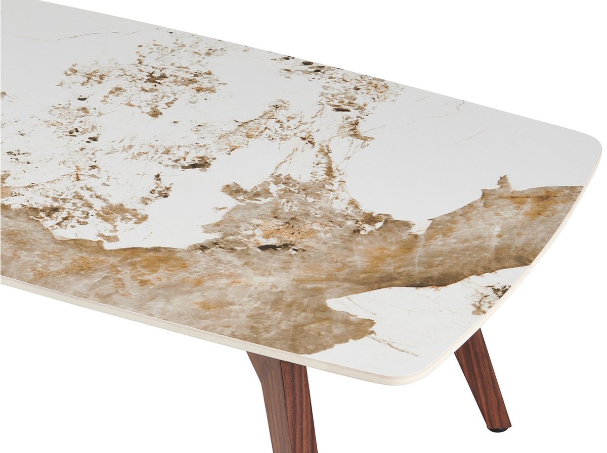 Alma Salontafel 120x60 cm - Glanzende Marmerlook Pandora - Walnoot voet - Rousseau