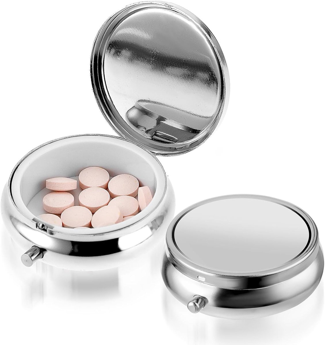 Pillendoos voor Reizen, Waterdichte Medicijn Organizer, Metalen Vitaminenhouder en Voedingssupplementen Box (Zilver)
