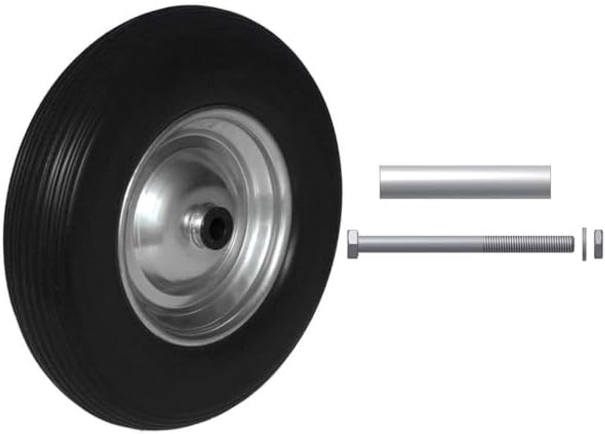 PU massief rubber 3,50-8 - Ø350 x 80mm inclusief as
