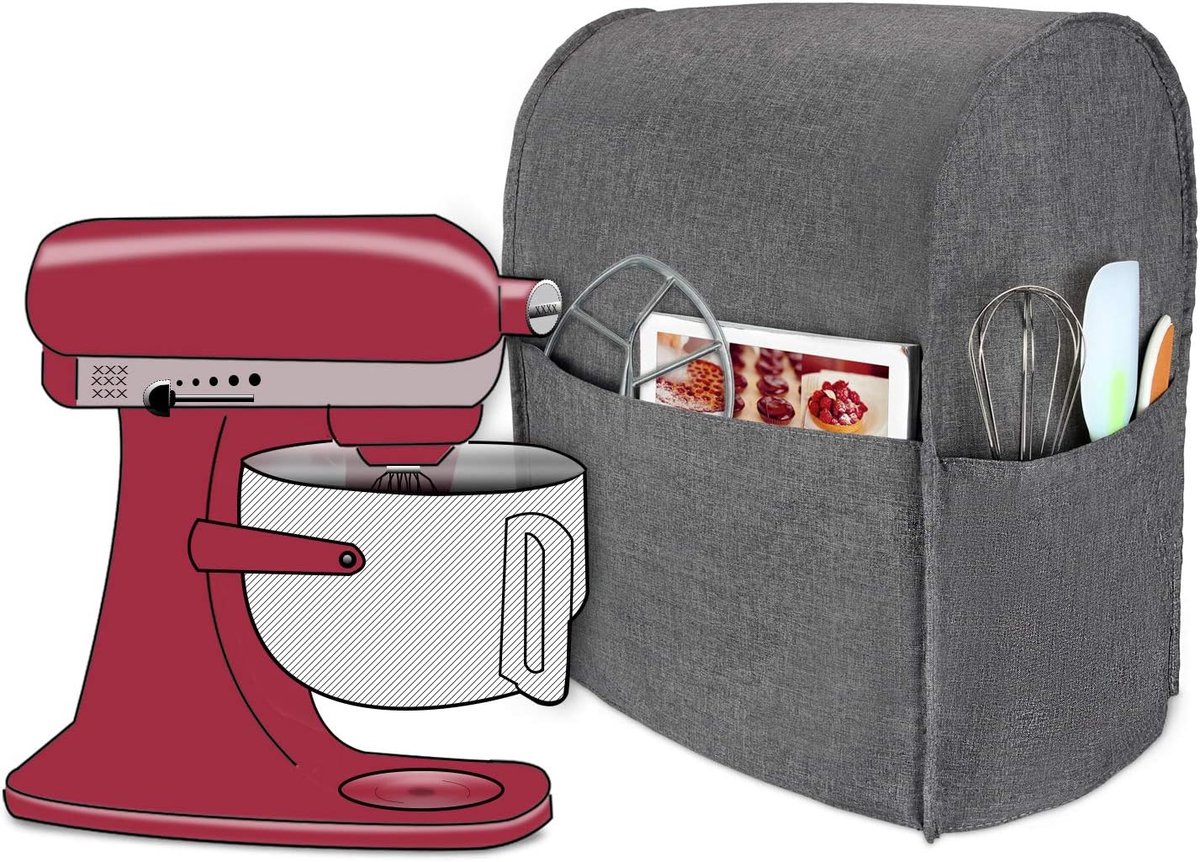 Stofdichte beschermhoes voor KitchenAid keukenmachine en extra accessoires (geschikt voor 5,6 - 7,5 liter, grijs)