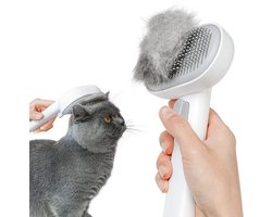 Aumuca Kattenborstel, Hondenborste, Zelfreinigende Slicker Borstel voor Honden Katten, Huisdierborstels met One-Touch-Design, Haarverwijderaar, Gemakkelijk te Reinigen en Verwijdert Klitten (Wit)