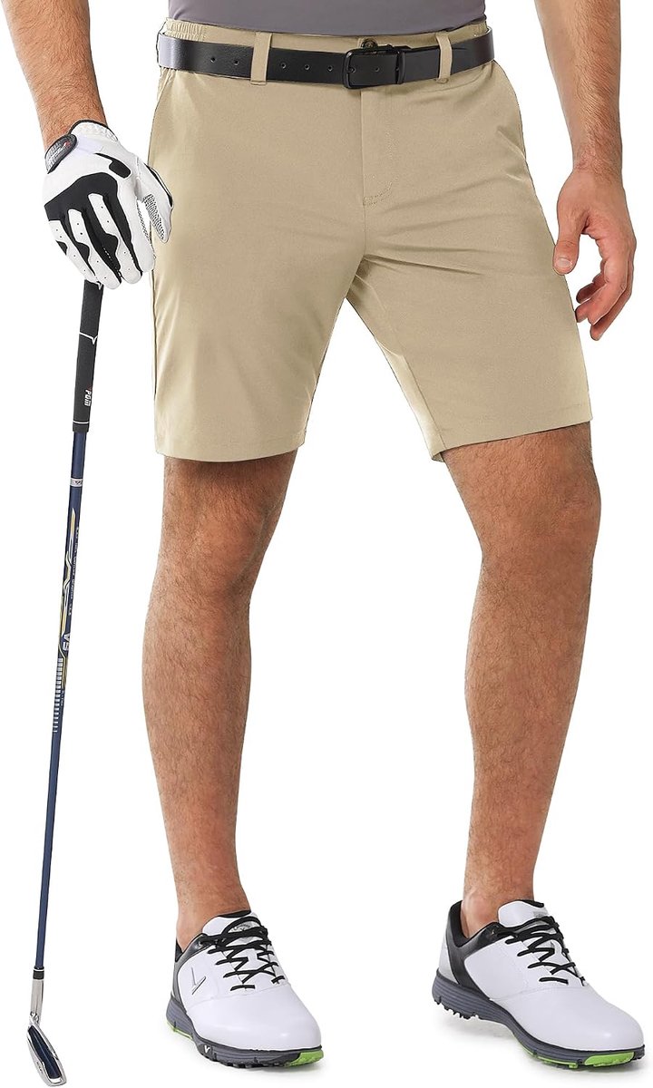 Shorts voor heren, UPF 50+ stretch, lichte sneldrogende korte golfbroek met 3 theehouders en zakken voor golfen