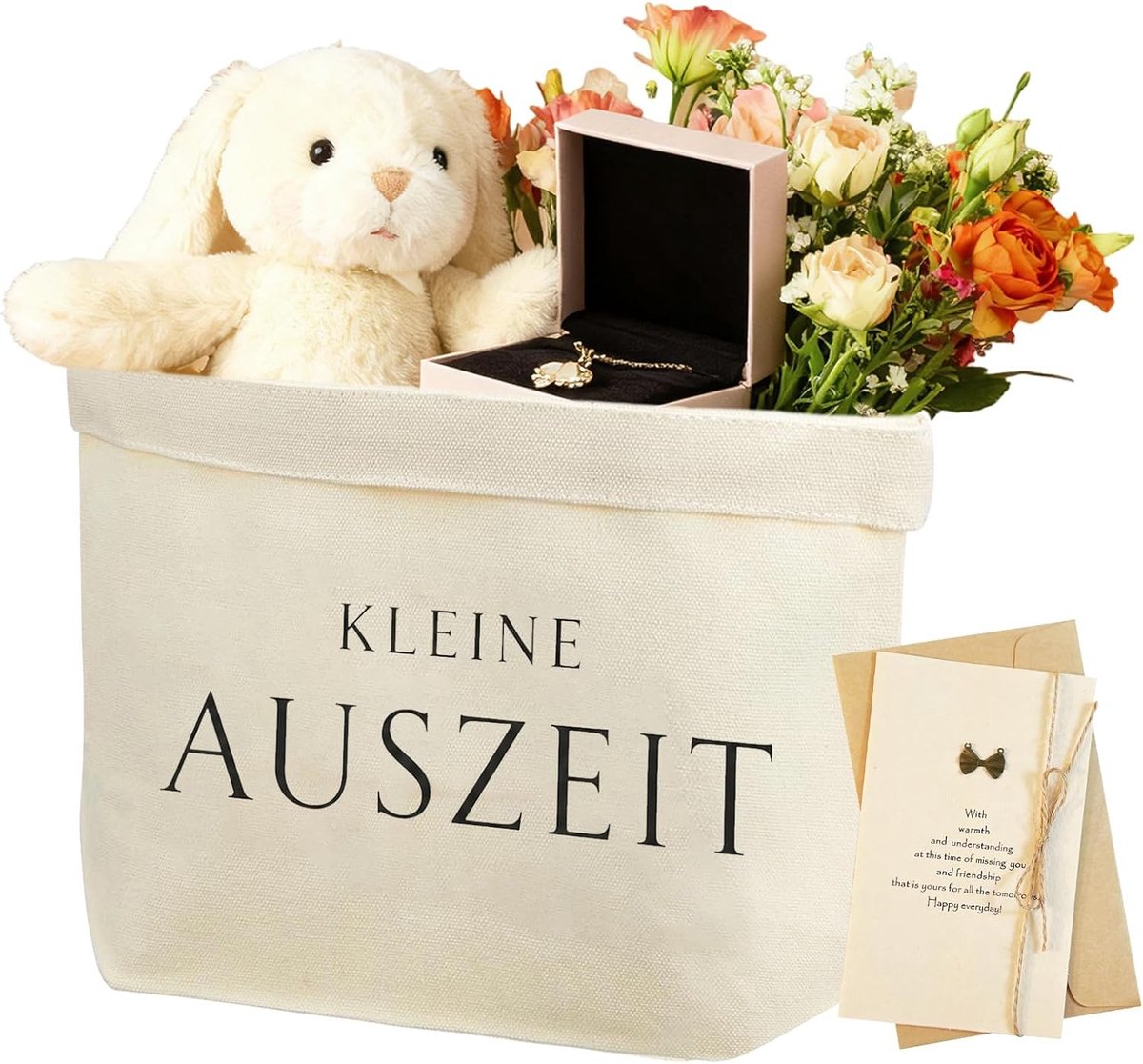 Cadeauzakje van katoen en linnen, geschenkmand voor vrouwen, broodmand met wenskaarten, perfect voor wellness, housewarming en verjaardagen, kerstcadeaus (wit)
