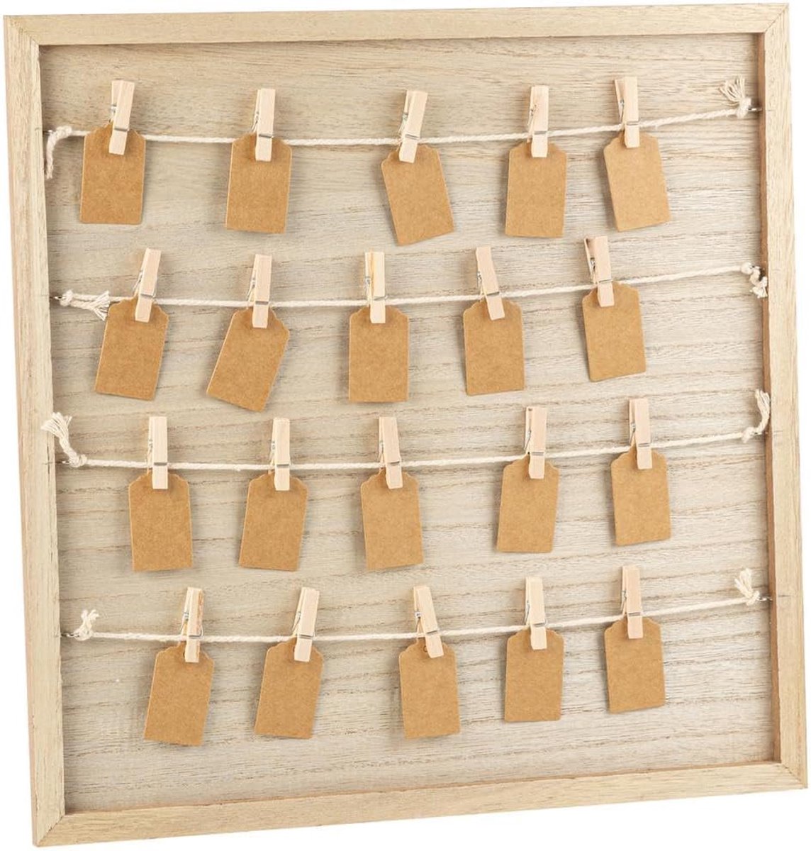 Gastenboek voor bruiloft, houten lijst, 40 x 40 cm, fotolijn met 70 kaarten en houten klemmen, alternatief gastenboek, lijst voor bruiloft, verjaardag, doop, communie, vormsel