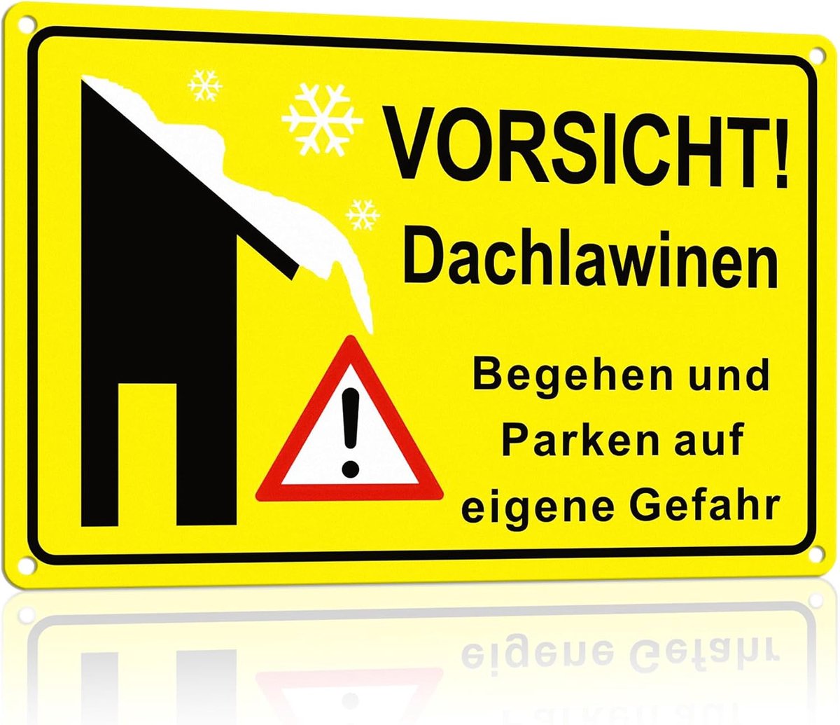 Voorzichtig daklawine schild 30 x 20 cm, let op uitglijgevaar opstaand - Betreten verboden bord, reflecterend waarschuwingsbord | 1 stuk