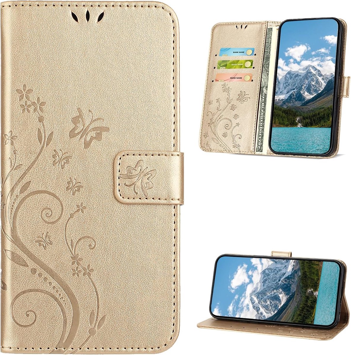 Beschermhoes voor Samsung Galaxy A27 5G, Retro Design PU leren Portemonnee [kaartsleuven], Flip Wallet Telefoonhoesje voor Samsung Galaxy A27 5G, Goud