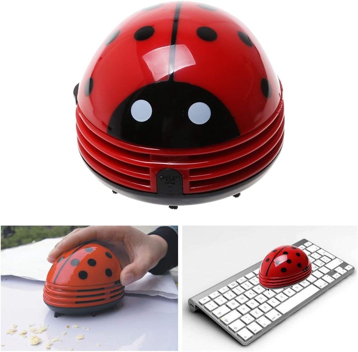 lieveheersbeestjespatroon op batterijen tafelstofzuiger mini stofreiniger, rood