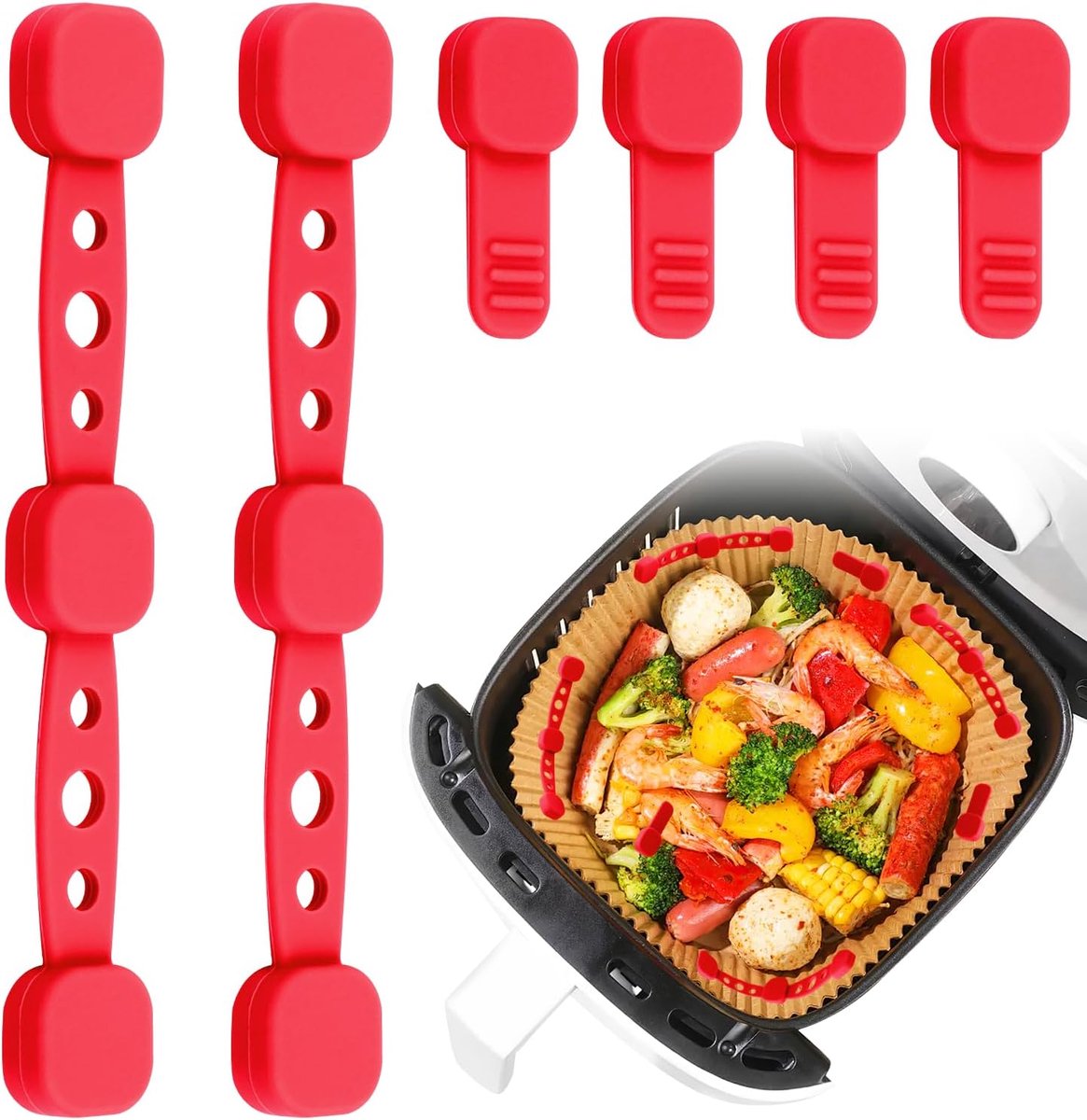 gesp van siliconen voor airfryer, luchtfriteuse, voering, magneten, 6 stuks, siliconen, magnetisch, luchtfriteuse, hittebestendig, voor het vastzetten van perkamentpapier