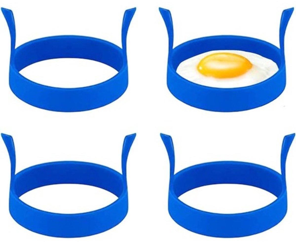 Eierkokerring - Siliconen ringen - Ontbijt maken - Antiaanbaklaag - 4 stuks - Blauw