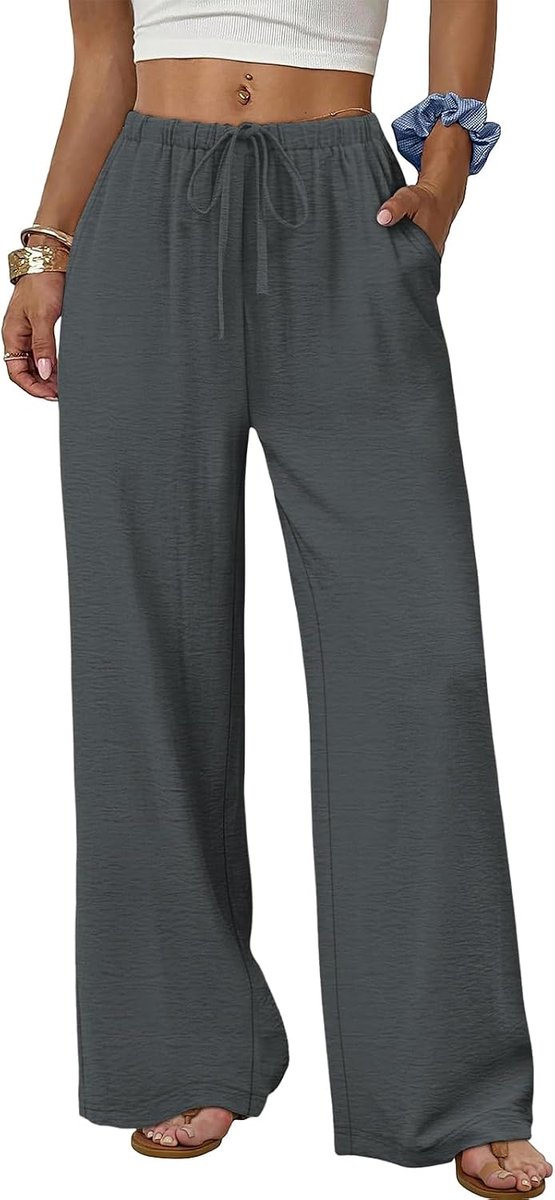 Broek Dames Zomer Elegant met Zakken en Trekkoord Losse Pasvorm Lange Broeken voor Dames Mode Koel