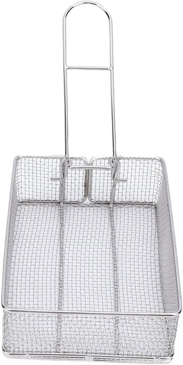 Frituurmand RVS - Keukenmand Zeef - Frituren en Afgieten - Afneembare Handgreep - 17.5x12x5 cm - Zilverkleurig