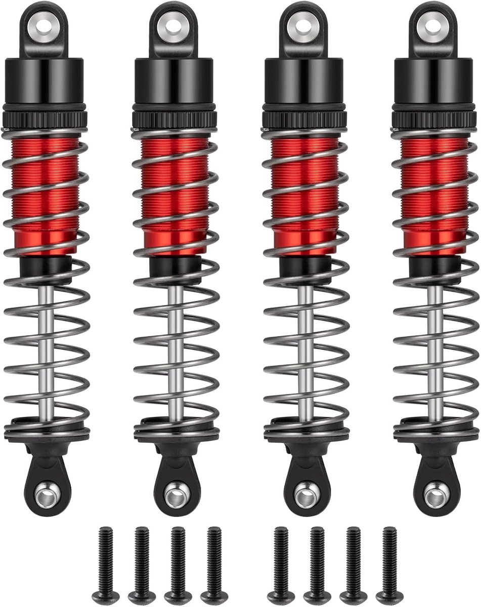Schokdemperset voor en achter 70 mm, 80 mm, 90 mm, dempingsschokdempers, dempers voor Universal 1/10 SCX10, D90, TRX4 enz., RC-auto-upgrade-onderdelen (rood, 80 mm)