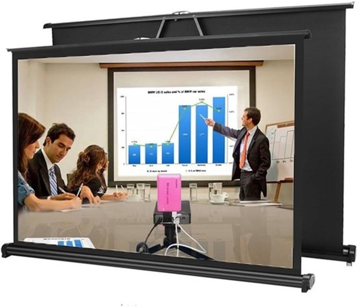 Projectiescherm Tafelmodel - Draagbaar Scherm - Presentaties Onderweg - Opvouwbaar Mat Wit - 50 Inch 16:9 - Wit