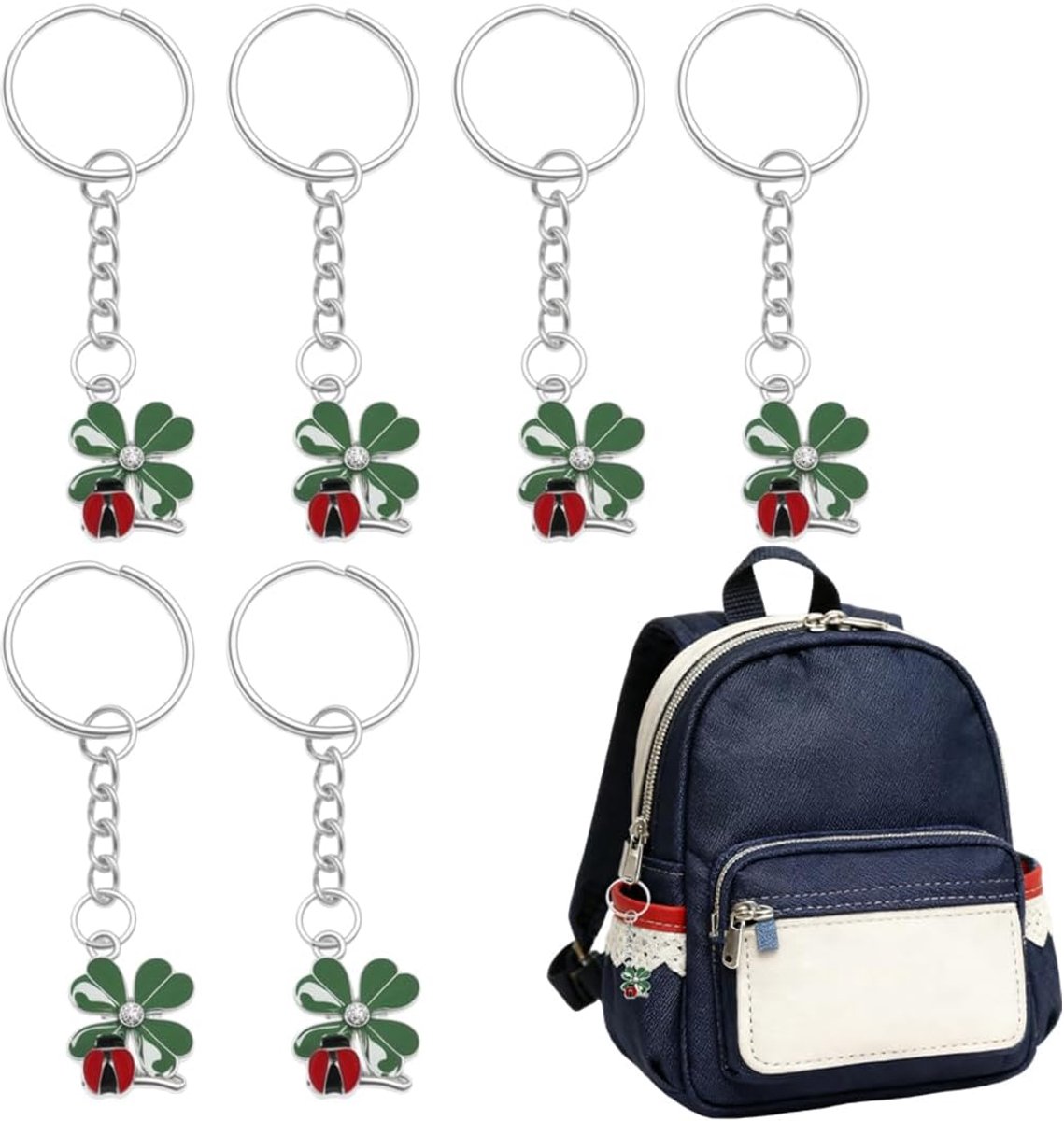 6 sleutelhangers klaverblad, lieveheersbeestje, geluksbrenger, Kerstmis, cadeau, geluk