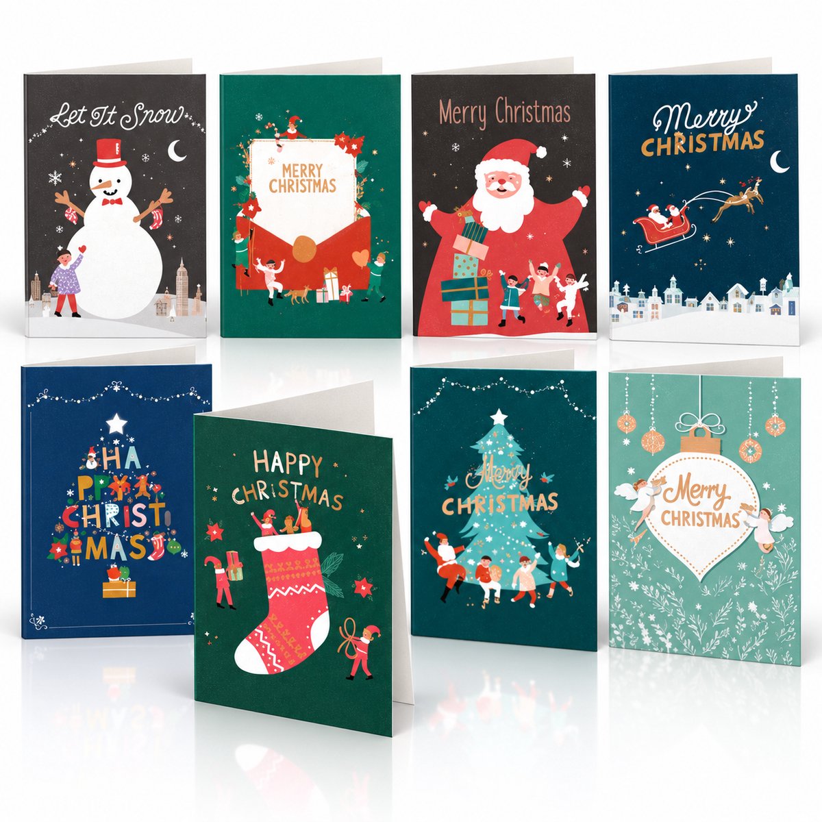 Twenty4seven® Kerstkaarten 8 Stuks met Enveloppen - Luxe Kerst Wenskaarten 15x10 cm - Nieuwjaarskaarten & Ansichtkaarten - Voordeelset
