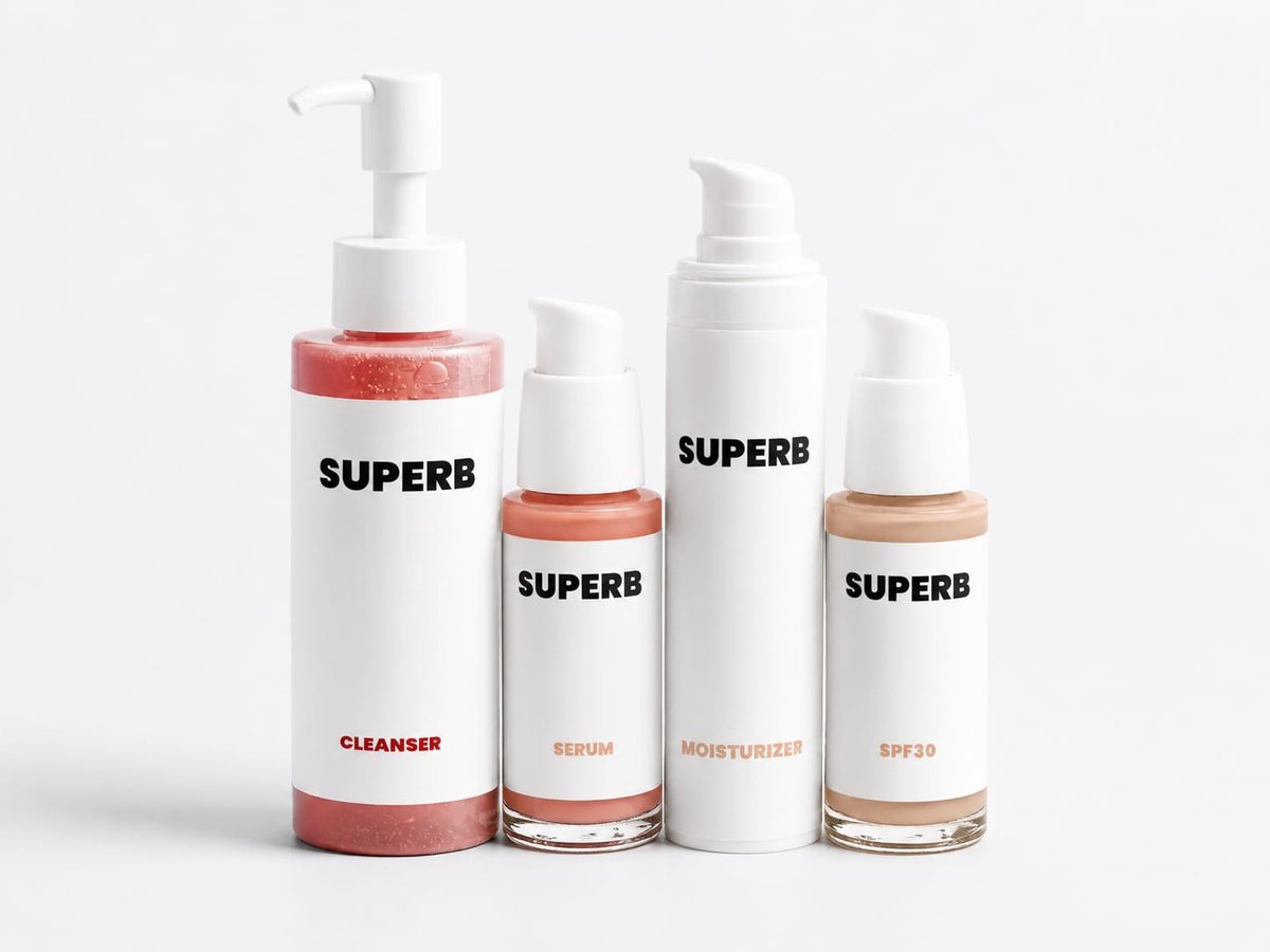 SUPERB The SUPERB 4 - Complete Huidverzorgingsset voor alle huidtypen - Cleanser, Peptide Serum, Moisturizer & Minerale SPF 30 - 4-delig