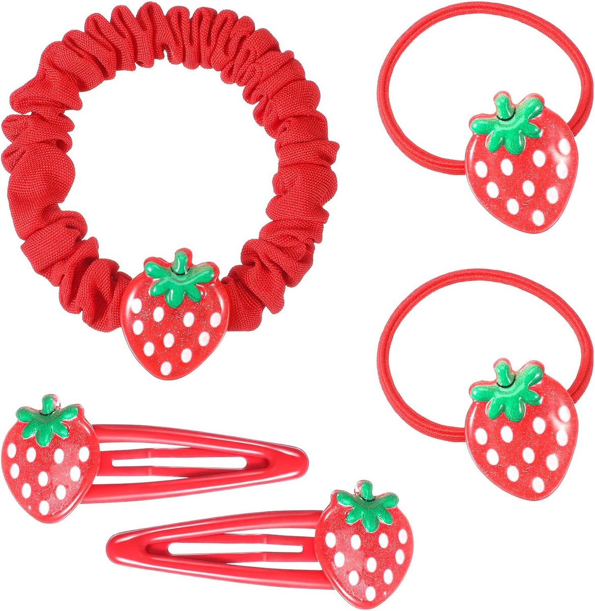 5 stuks aardbeien haarclip en haarbanden set, zoete vruchten metalen snap haren clips, aardbeienharen accessoires schattige haarspeldjes voor vrouwen