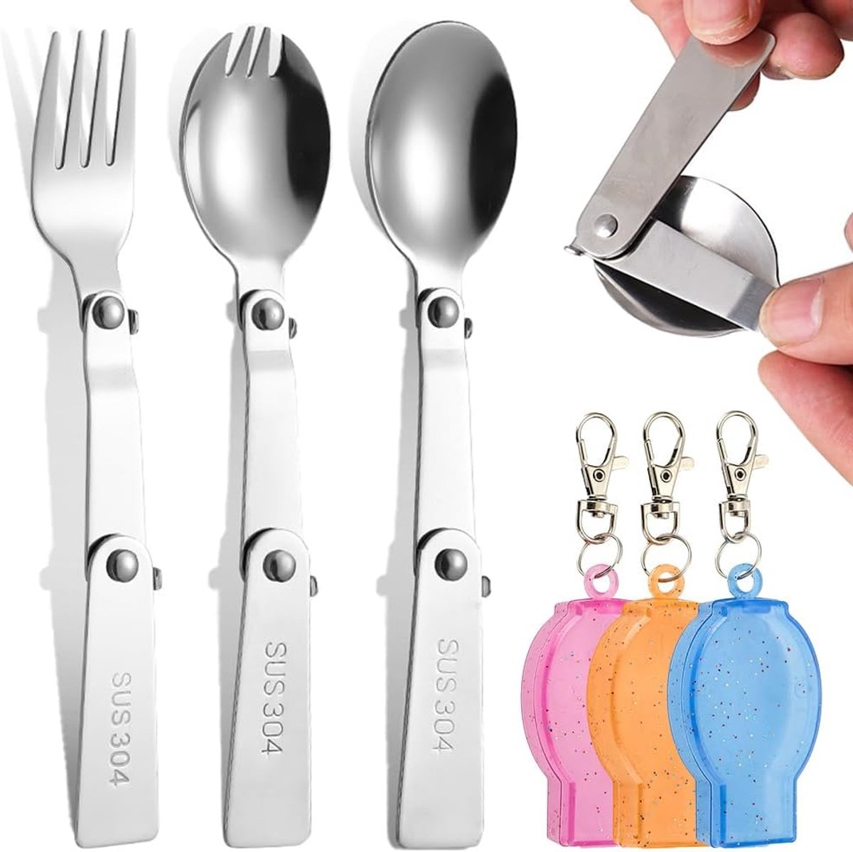 3 stuks opvouwbare vork en lepel set, draagbaar outdoor bestek roestvrij staal opvouwbare lepel & diner vork reizen vervanging gebruiksvoorwerp voor outdoor camping picknick wandelen gebruik