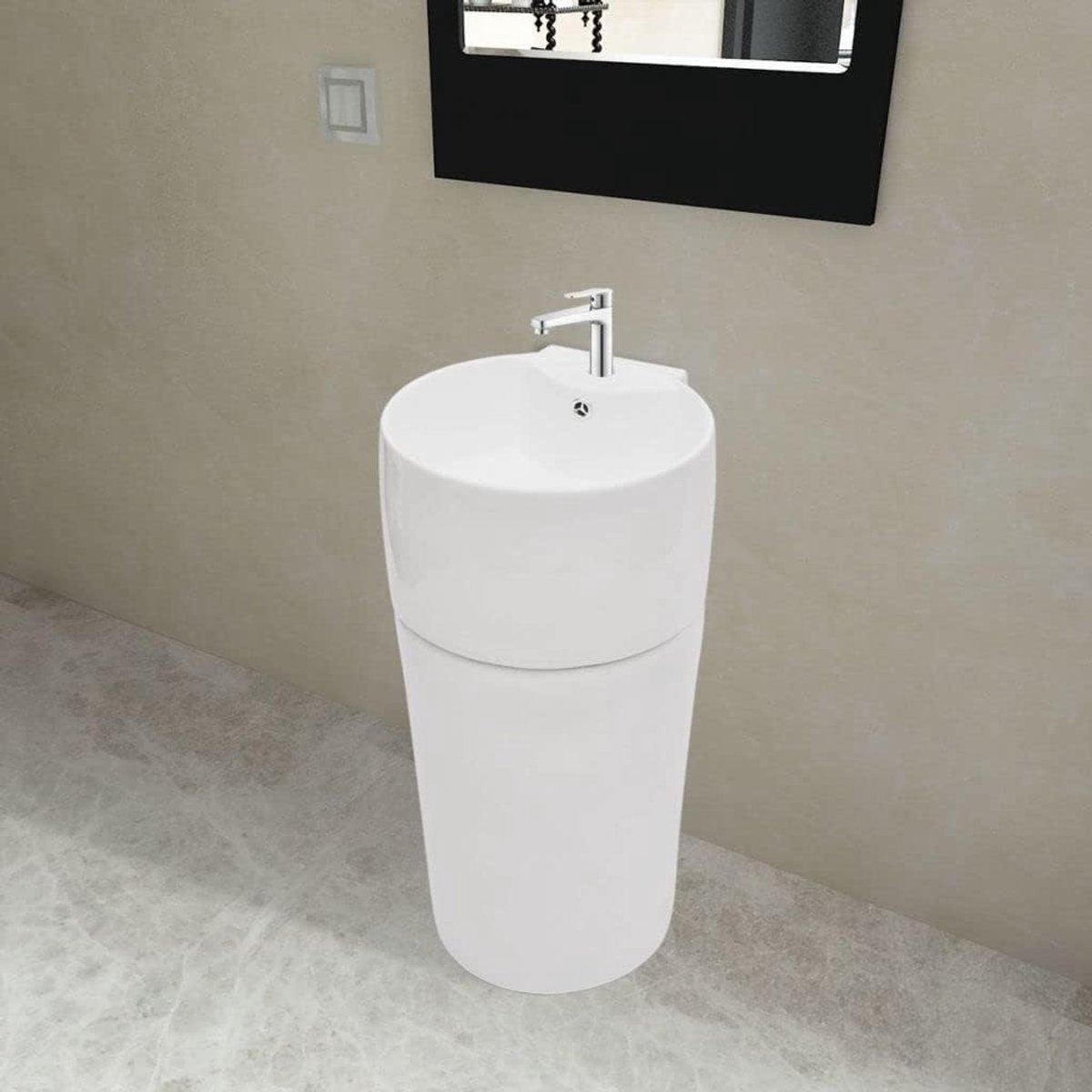 Ronde staande wastafel gat kraan afvoergarnituur keramiek witte wastafel staande wastafel ronde keramische kraan uitsparing / afvoergarnituur wit 400x415x860mm