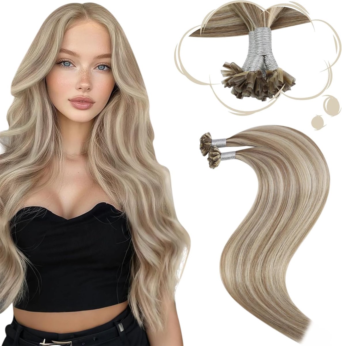 Haarverlenging met keratin bonding, echt haar, lichtbruin, 45 cm