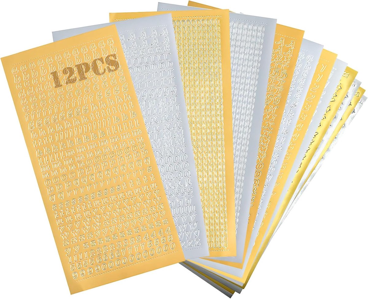 12 Wasletters Voor Kaarsen (Inclusief Letters, Cijfers, Sterren, Vlinders, Kettingen), Wasletterkaarsen Voor DIY Decoratie, Doopfotoalbum/Scrapbook (6 Goud + 6 Zilver)