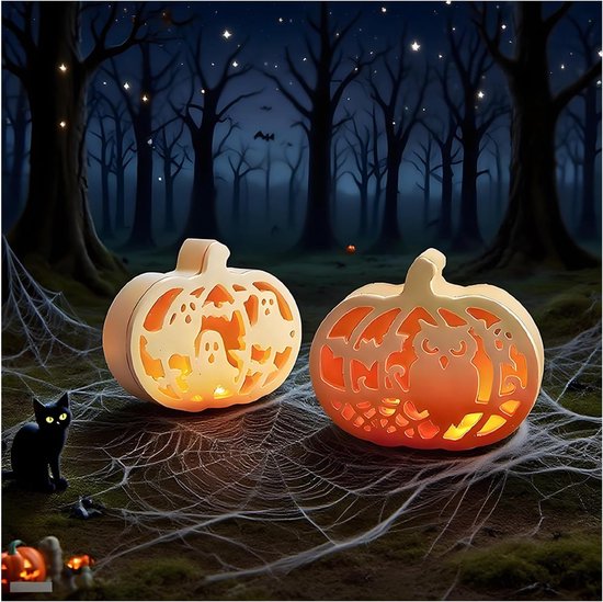 Mallen set voor griezelige decoraties - pompoen & thema patroon mallen voor gips, hars knutselen, herfst doe-het-zelf thuis display — afbeelding 5