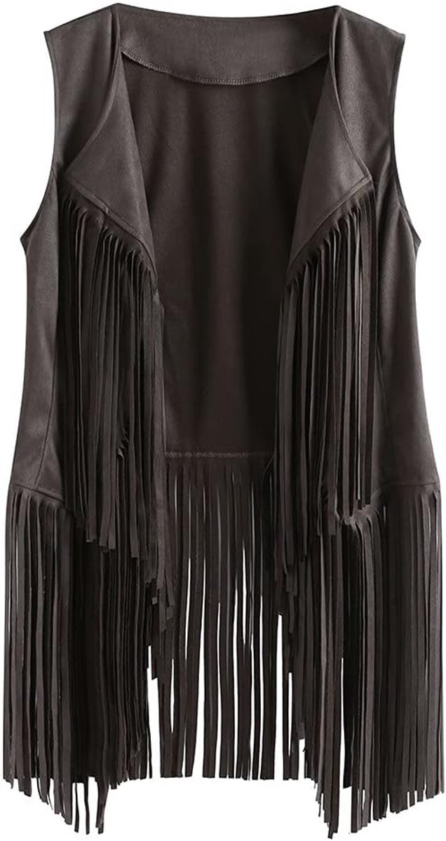 Etnische suède damesvest, casual vetersluiting met gespreide revers, cardigan, mouwloze kwastjes, plus size jassen