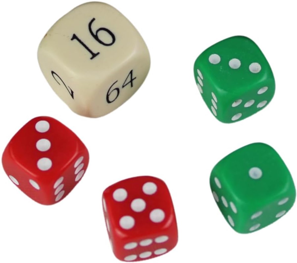 Backgammon dobbelstenen set - crème verdubbeling kubus - rode en groene dobbelstenen