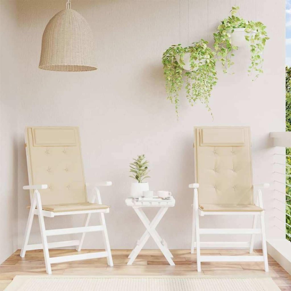 Zitkussens met hoge rugleuning, 2 stuks, beige Oxford-stof, waterafstotend, ademend, zitkussen voor tuinmeubelen, krukken en voetenbank met zachte bekleding