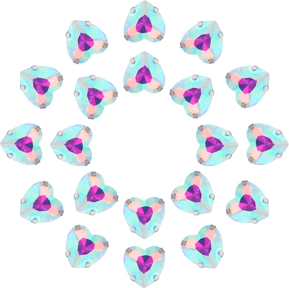 20 stuks hart op strass, 12 x 12 mm hart glas kristallen strass metaal met platte edelstenen achter zilver voor handwerk sieraden DIY kleding (kleur vanaf wit)
