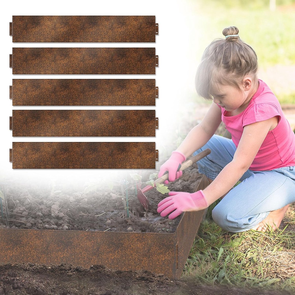 Cortenstaal Grasrand verzinkt, 10M Bloembedbehuizing Metaal Roest, 15 cm hoog Cortenstaal beetbegrenzing voor DIY Lawn, Bloembedden, Tuinpaden, Bomen, Grindtuinen