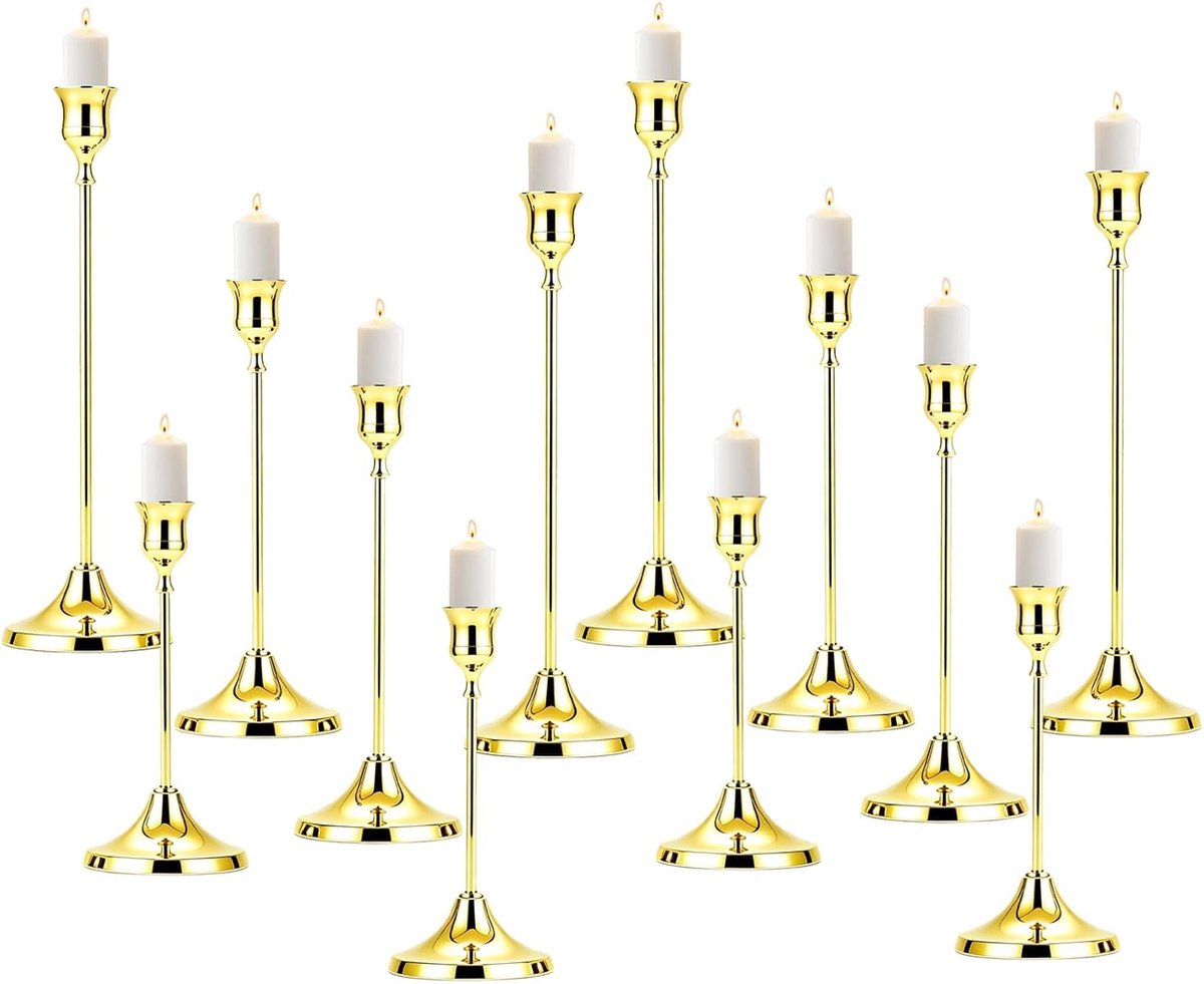 Set van 12 gouden kandelaars 22/19/16 cm - voor tafel, open haard en feest