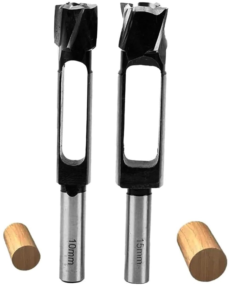 2-delig set met kegel- en diepstopboor, houtstopboor met 1/2"-ronde schacht voor houtbewerking en meubelmakerij, stoppen (10 mm + 15 mm)