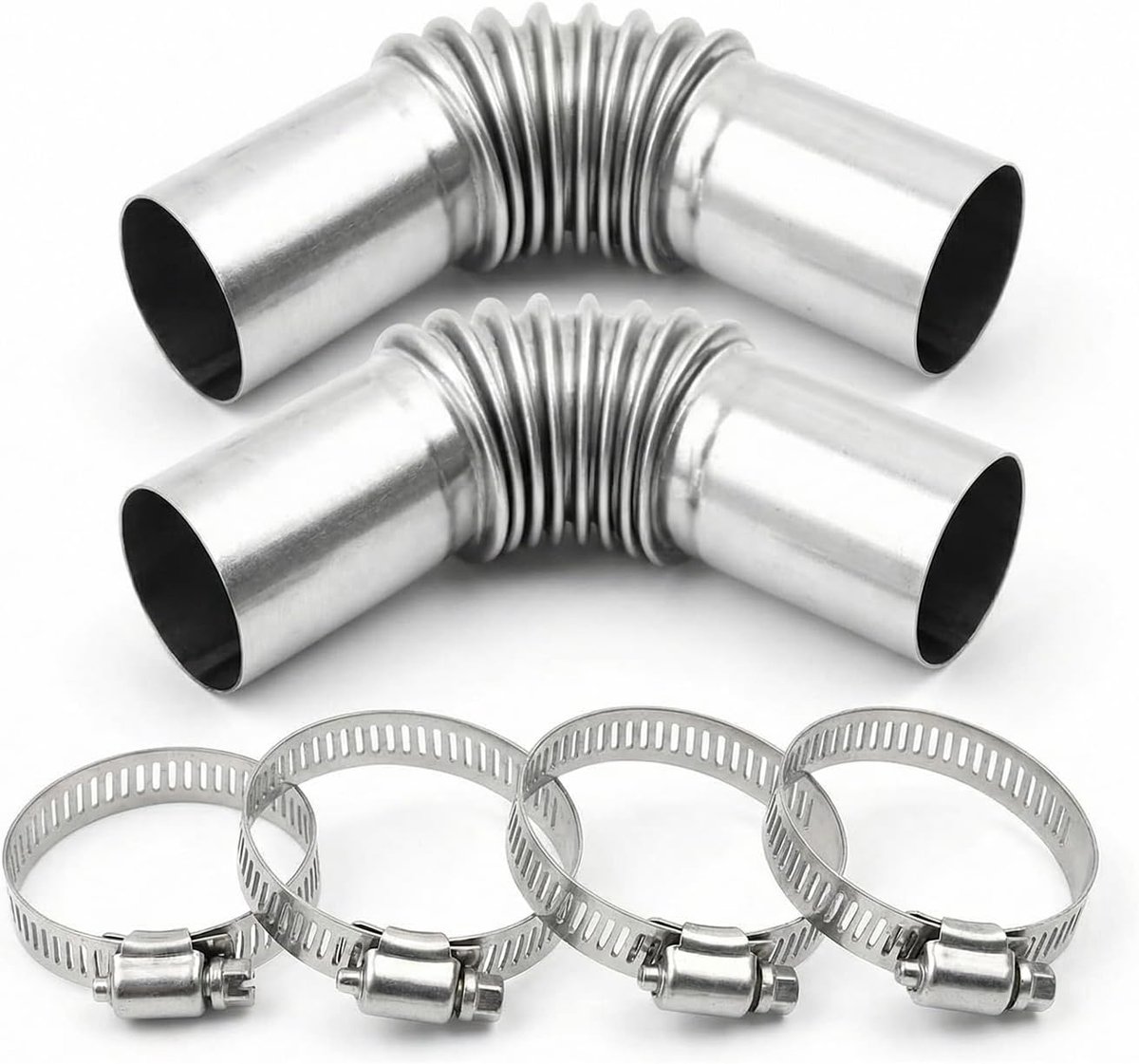 2 stuks staande verwarming uitlaatpijp hoekconnector, 25 mm uitlaatpijp gasontluchtingsslang, autoverwarming uitlaatpijp gasontluchtingsslang, met 4 roestvrijstalen klemmen voor