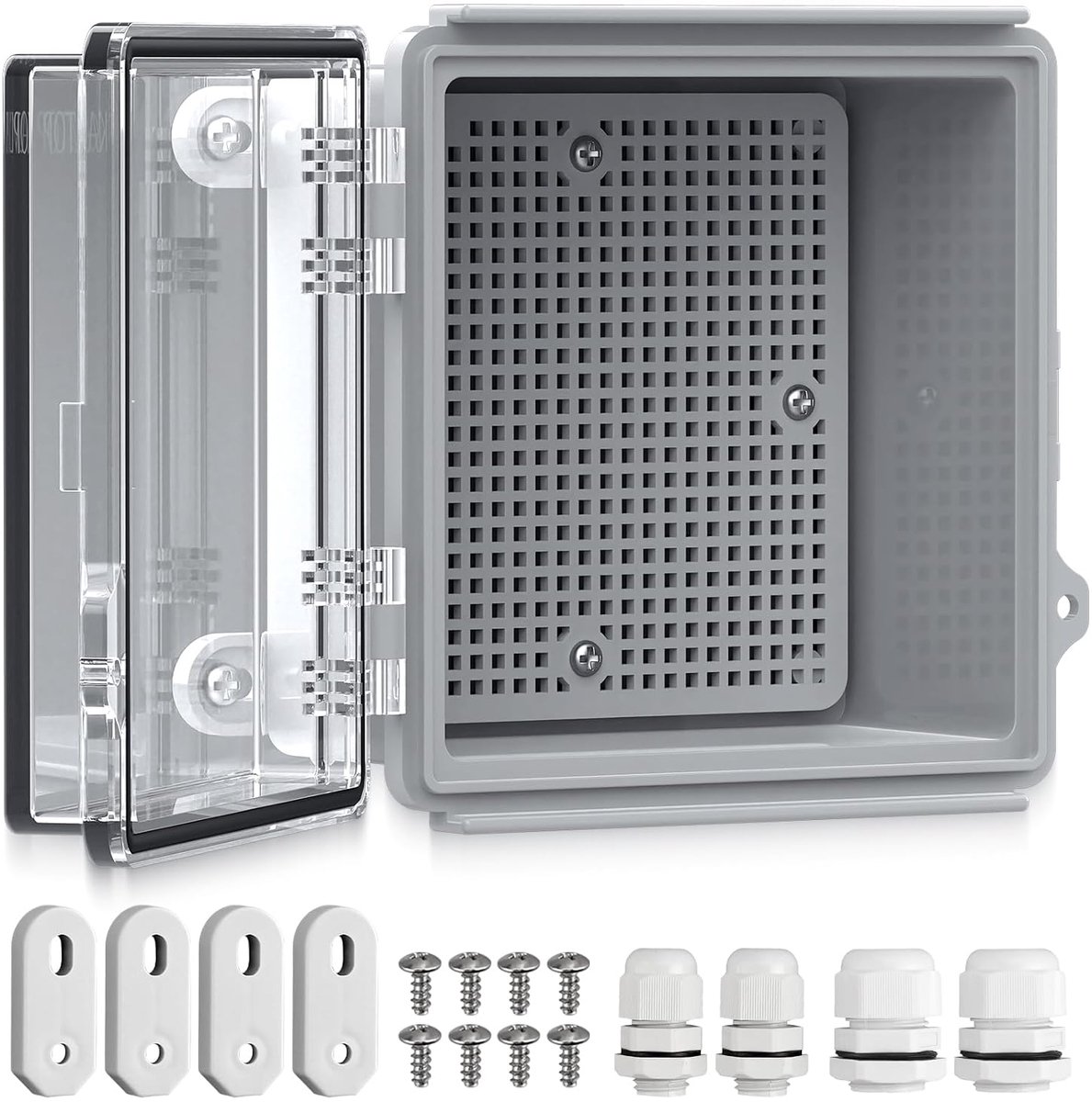 Waterdichte verdeelkast, IP67, 3 mm, ABS-kunststof, verdeelkast buiten, 15 x 15 x 9 cm, stroomkast met montageaccessoires, transparante schakelkast