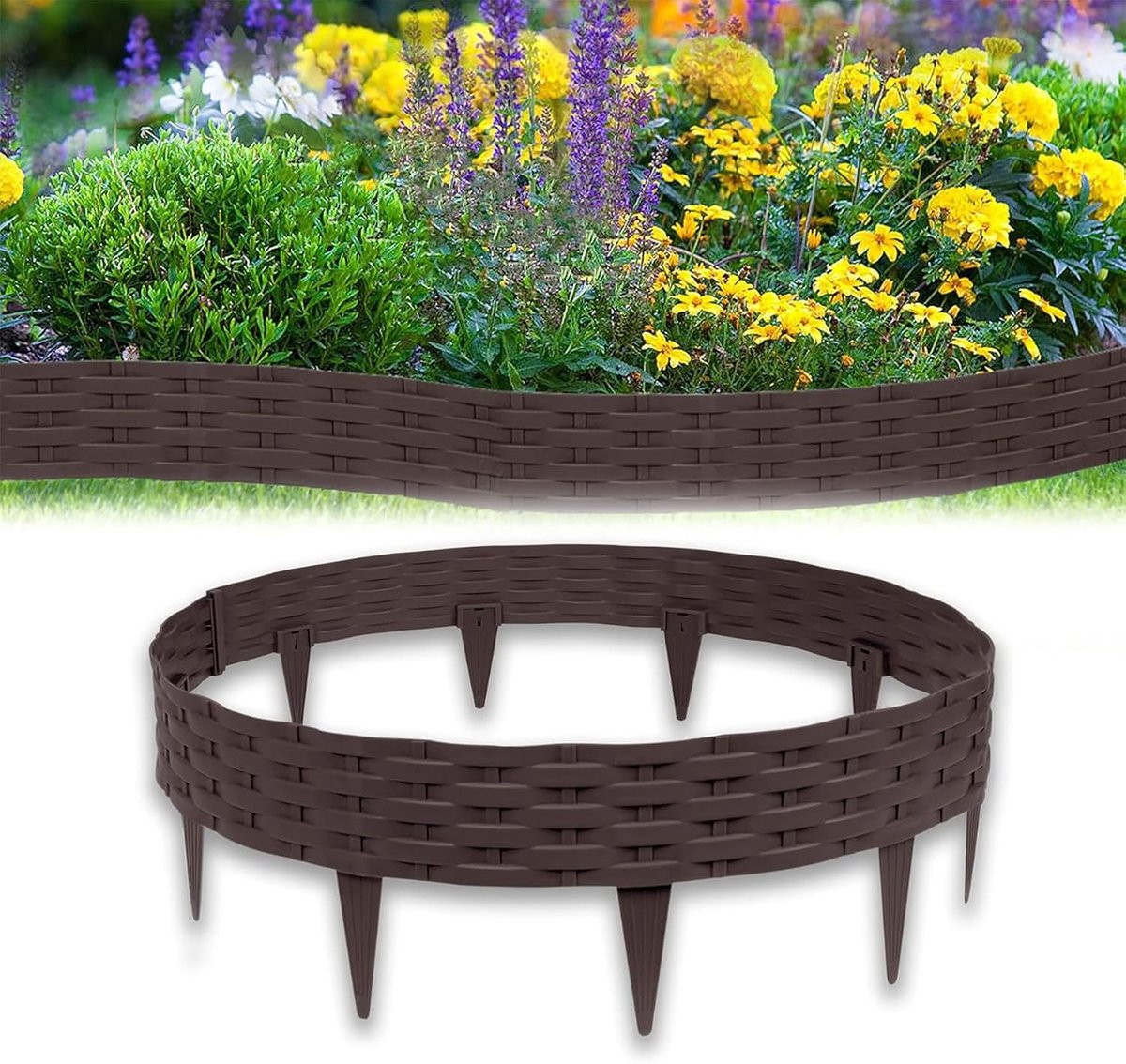 Rotan Buitenkant Bedranden Borderrand Graszoden Set Tuinafboording 100cm Bedranden Plastic Gazonranden Plastic Gazon Border Omheining Tuinrand Gazonrand (30m=30 Stuks, Bruin)