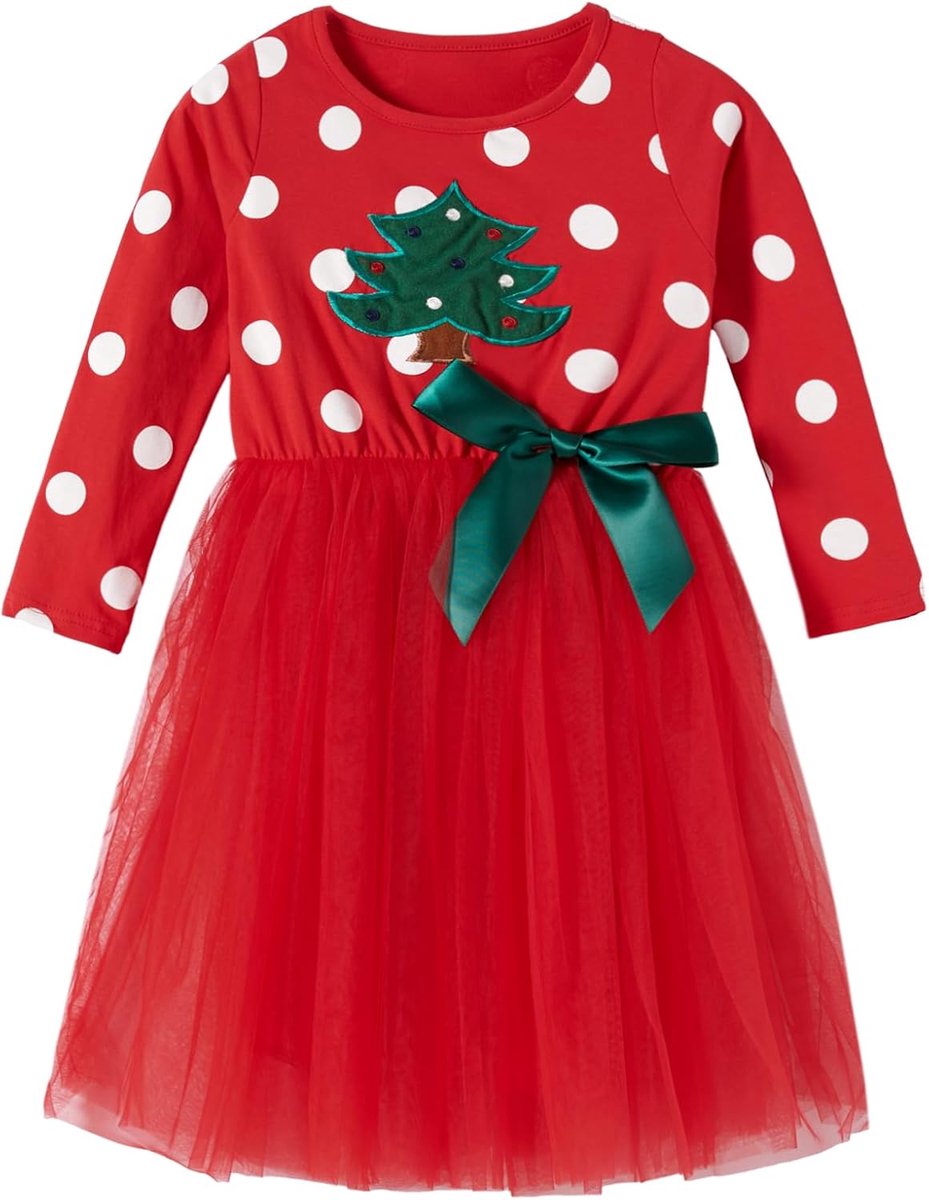 Jurl voor kleine meisjes, Kerstmis, kleine kinderen, lange mouwen, groen tule, tutu, feestjurk, Xmas, prinsesoutfits voor 2-6 jaar
