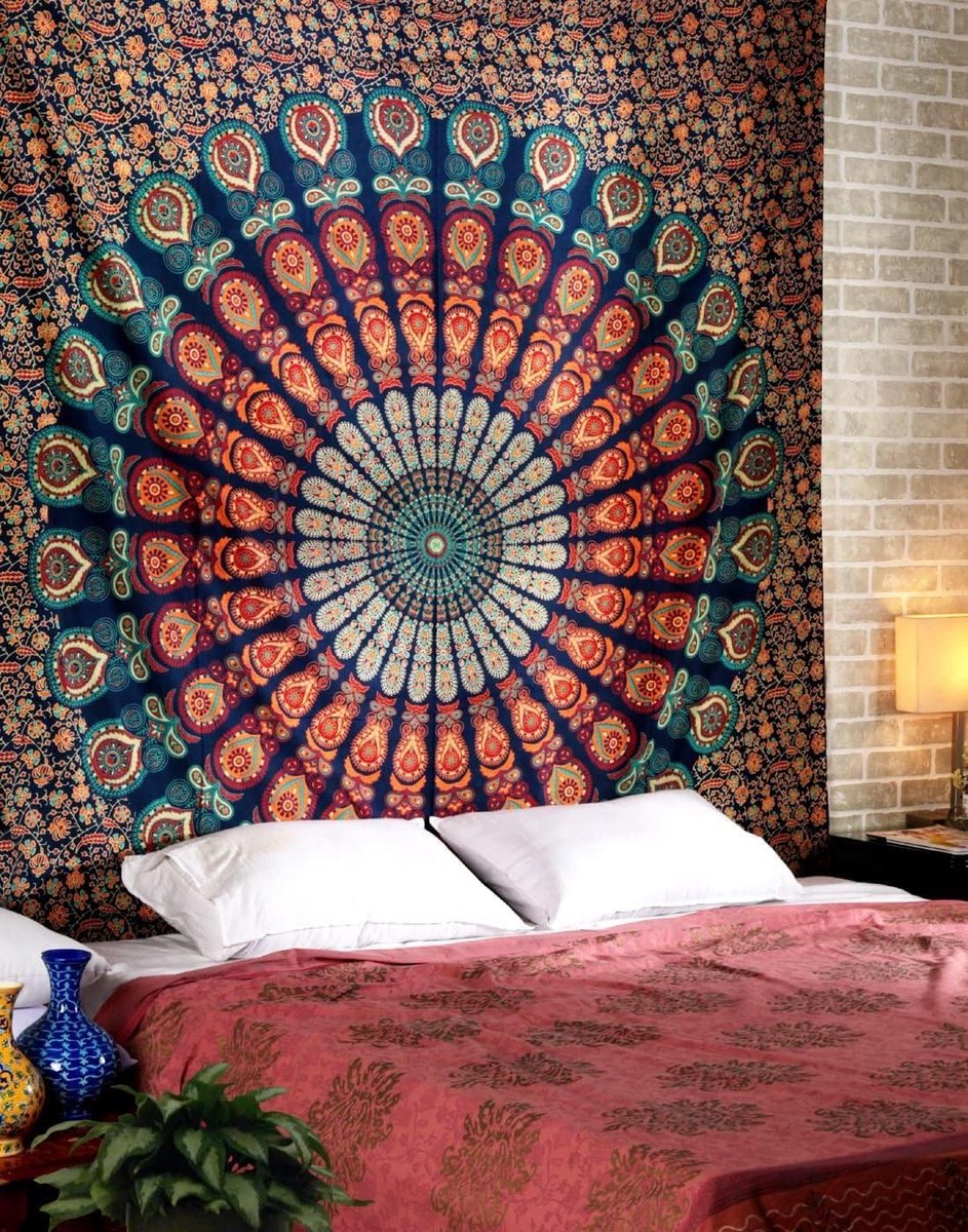 Tapijten Voor Woon- En Slaapkamer Katoen Mandala Muur Opknoping Pauw Ontwerp Hippie Boho 60X50 Inch