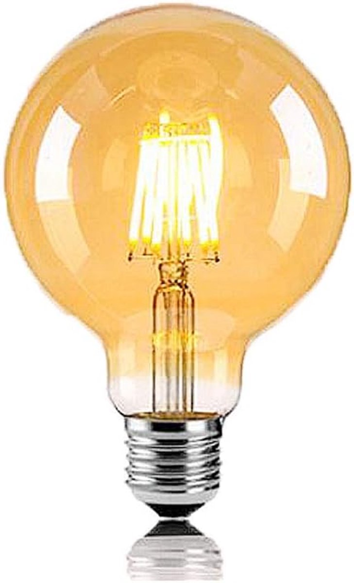 Vintage gloeilamp, led, E27, Globe, G80, 6 W, warm wit, 2700 K, komt overeen met 60 W, halogeengloeidraad, barnsteenglas, ideaal voor nostalgische retroverlichting, 1 stuk
