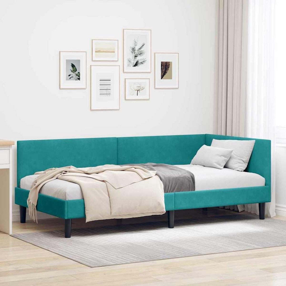 Hoekbedbank multiplex ruimtebesparend dagbed turquoise 90x190 cm
