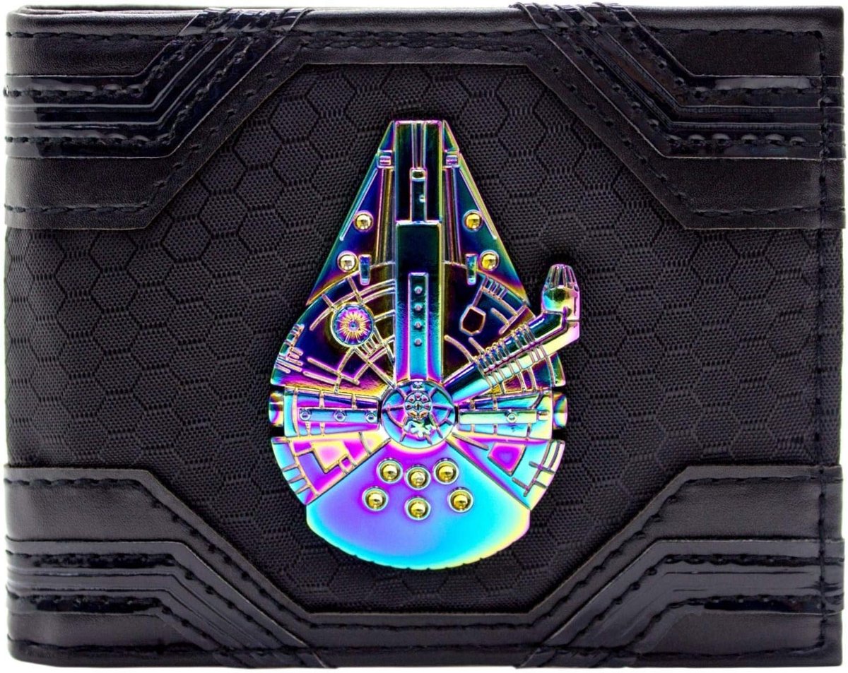 Wars Millennium Falcon Iridiserend Badge Han Solo Portemonnee/Beurs Bi-Fold ID & Kaarthouder, Zwart